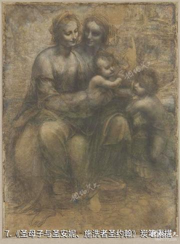 英国国家美术馆-《圣母子与圣安妮、施洗者圣约翰》炭笔素描照片